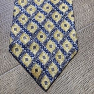 Mens Gold Blue SILK Tie Necktie HONORS (43170) Diamond Patterned